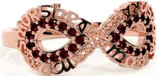 Garnet Rose Gold Silver Celtic Infinity Irish "My eternal love" Ring