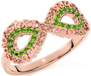 Peridot Rose Gold Silver Celtic Infinity Irish "My eternal love" Ring