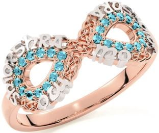 Aquamarine Rose Gold Silver Celtic Infinity Irish "My eternal love" Ring