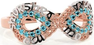 Aquamarine Rose Gold Silver Celtic Infinity Irish "My eternal love" Ring