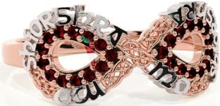 Garnet Rose Gold Silver Celtic Infinity Irish "My eternal love" Ring