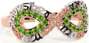 Peridot Rose Gold Silver Celtic Infinity Irish "My eternal love" Ring