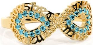 Aquamarine Gold Silver Celtic Infinity Irish "My eternal love" Ring
