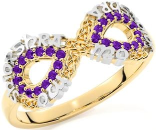 Amethyst Gold Silver Celtic Infinity Irish "My eternal love" Ring