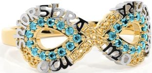 Aquamarine Gold Silver Celtic Infinity Irish "My eternal love" Ring