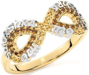 Citrine Gold Silver Celtic Infinity Irish "My eternal love" Ring