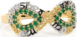 Emerald Gold Silver Celtic Infinity Irish "My eternal love" Ring