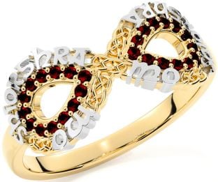 Garnet Gold Silver Celtic Infinity Irish "My eternal love" Ring