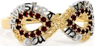 Garnet Gold Silver Celtic Infinity Irish "My eternal love" Ring