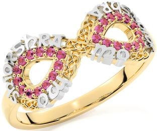 Pink Tourmaline Gold Silver Celtic Infinity Irish "My eternal love" Ring