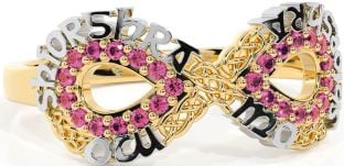 Pink Tourmaline Gold Silver Celtic Infinity Irish "My eternal love" Ring