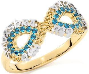 Topaz Gold Silver Celtic Infinity Irish "My eternal love" Ring