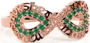 Emerald Rose Gold Celtic Infinity Irish "My eternal love" Ring