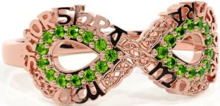 Peridot Rose Gold Celtic Infinity Irish "My eternal love" Ring