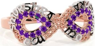 Amethyst White Rose Gold Celtic Infinity Irish "My eternal love" Ring