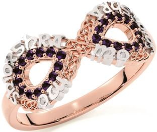 Alexandrite White Rose Gold Celtic Infinity Irish "My eternal love" Ring