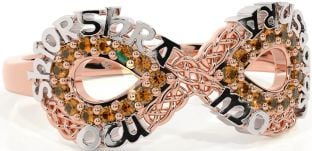Citrine White Rose Gold Celtic Infinity Irish "My eternal love" Ring