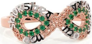 Emerald White Rose Gold Celtic Infinity Irish "My eternal love" Ring