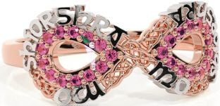 Pink Tourmaline White Rose Gold Celtic Infinity Irish "My eternal love" Ring