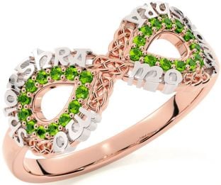 Peridot White Rose Gold Celtic Infinity Irish "My eternal love" Ring