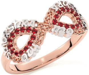 Ruby White Rose Gold Celtic Infinity Irish "My eternal love" Ring