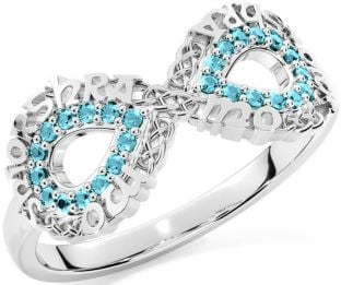Aquamarine Silver Celtic Infinity Irish "My eternal love" Ring