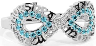 Aquamarine Silver Celtic Infinity Irish "My eternal love" Ring