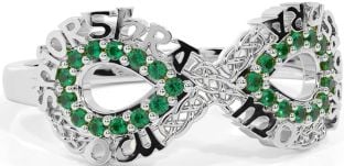Emerald Silver Celtic Infinity Irish "My eternal love" Ring