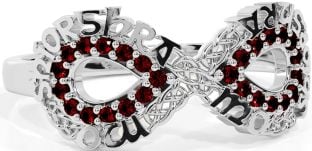 Garnet Silver Celtic Infinity Irish "My eternal love" Ring