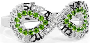 Peridot Silver Celtic Infinity Irish "My eternal love" Ring