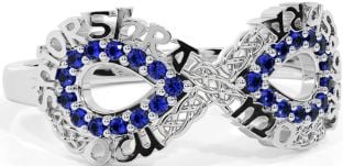 Sapphire Silver Celtic Infinity Irish "My eternal love" Ring