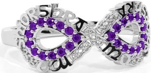 Amethyst White Gold Celtic Infinity Irish "My eternal love" Ring