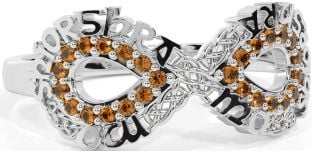 Citrine White Gold Celtic Infinity Irish "My eternal love" Ring