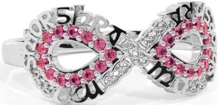 Pink Tourmaline White Gold Celtic Infinity Irish "My eternal love" Ring