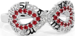 Ruby White Gold Celtic Infinity Irish "My eternal love" Ring