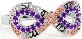 Amethyst White Rose Gold Celtic Infinity Irish "My eternal love" Ring