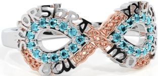 Aquamarine White Rose Gold Celtic Infinity Irish "My eternal love" Ring