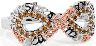 Citrine White Rose Gold Celtic Infinity Irish "My eternal love" Ring