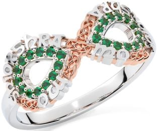Emerald White Rose Gold Celtic Infinity Irish "My eternal love" Ring