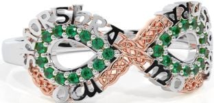 Emerald White Rose Gold Celtic Infinity Irish "My eternal love" Ring