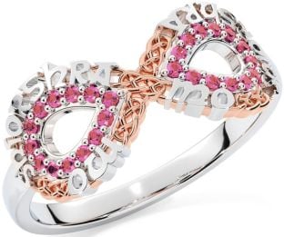 Pink Tourmaline White Rose Gold Celtic Infinity Irish "My eternal love" Ring