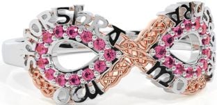Pink Tourmaline White Rose Gold Celtic Infinity Irish "My eternal love" Ring