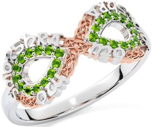 Peridot White Rose Gold Celtic Infinity Irish "My eternal love" Ring