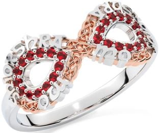 Ruby White Rose Gold Celtic Infinity Irish "My eternal love" Ring