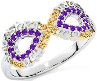 Amethyst White Yellow Gold Celtic Infinity Irish "My eternal love" Ring