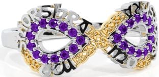 Amethyst White Yellow Gold Celtic Infinity Irish "My eternal love" Ring