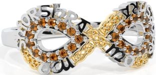 Citrine White Yellow Gold Celtic Infinity Irish "My eternal love" Ring