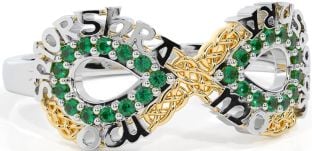 Emerald White Yellow Gold Celtic Infinity Irish "My eternal love" Ring