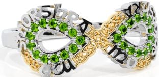 Peridot White Yellow Gold Celtic Infinity Irish "My eternal love" Ring