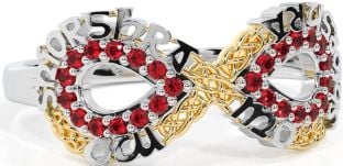 Ruby White Yellow Gold Celtic Infinity Irish "My eternal love" Ring